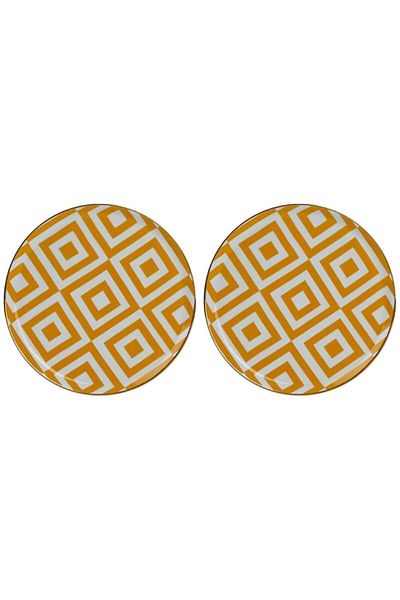 Porland Morocco Pattern Yellow Flat Plate 20cm Set of 2