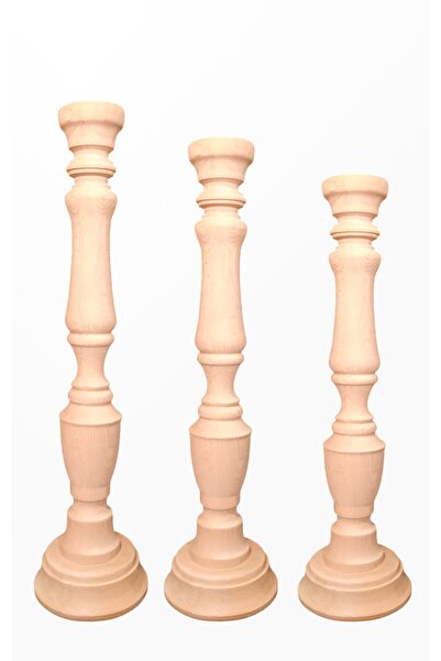turanahşap Ahşap Şamdan Seti / Boyutlar: 55-45-35 Cm