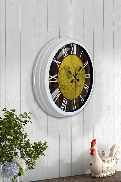 Kasva Concept 40 cm White Metal World Maps Wall Clock