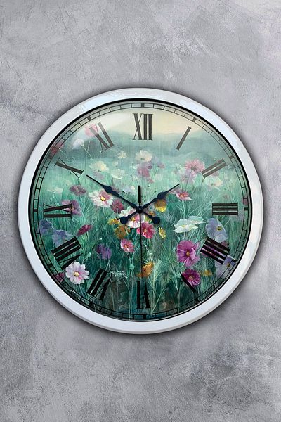 Kasva Concept Gift 40 cm White Metal Flower Wall Clock