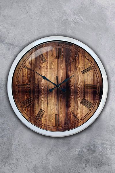 Kasva Concept Gift 40 cm White Metal Wooden Look Wall Clock