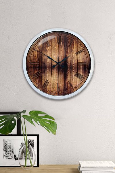 Kasva Concept Gift 40 cm White Metal Wooden Look Wall Clock