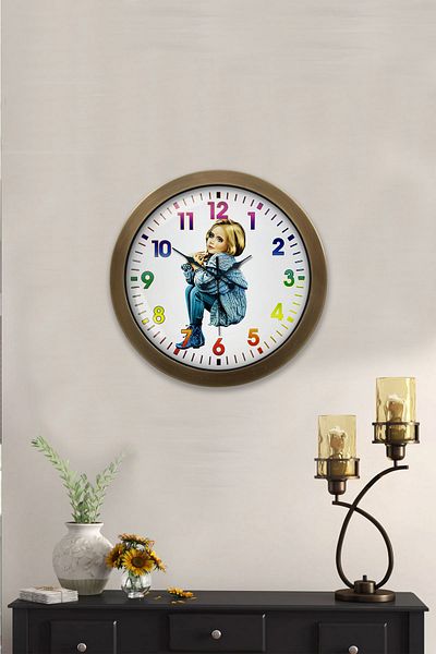 Kasva Concept Gift 36 cm Antique Metal Young Girl Wall Clock