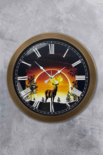 Platin Saat ساعة حائط غزال معدنية عتيقة مقاس 36 سم