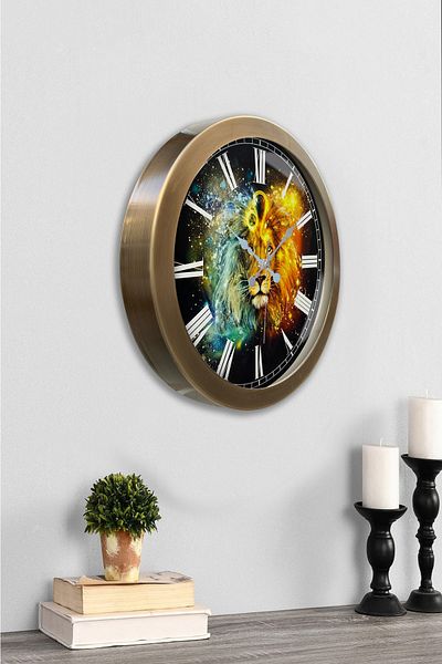 Kasva Concept Gift 36 cm Antique Metal Lion Sign Wall Clock