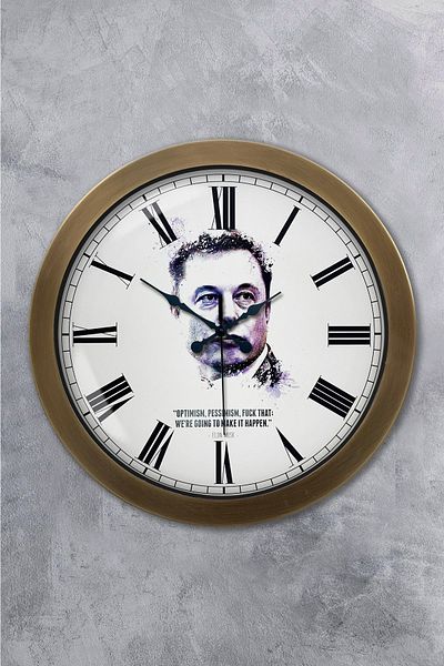 Kasva Concept Gift 36 Cm Tumbled Metal Elon Musk Wall Clock