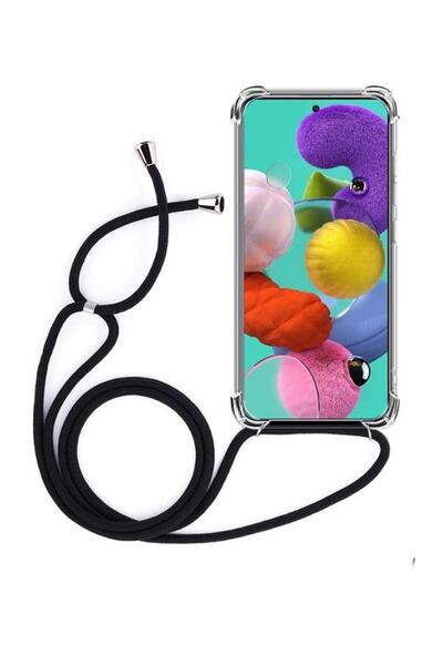 Molly Galaxy A71 Uyumlu Siyah Ipli Boyun Askılı Silikon Kılıf