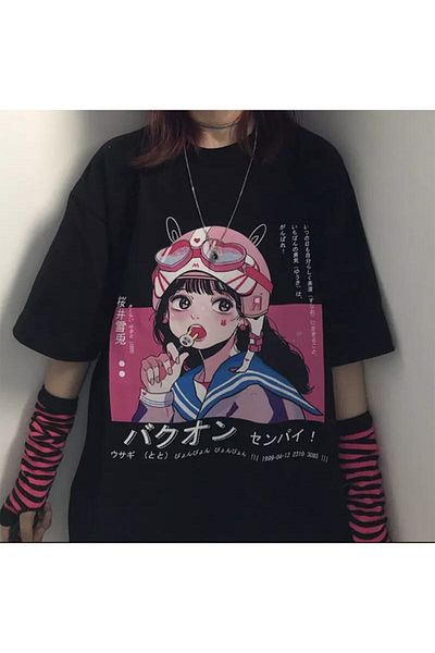 Köstebek Μπλουζάκι Unisex Μαύρο Anime Lollipop Girl με στάμπα