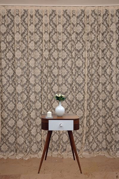 AKÇA TEKSTİL Damaks Model Mink Color Single Wing Ready Sewn Pleated Background Curtain 300*260 cm (Package Product)
