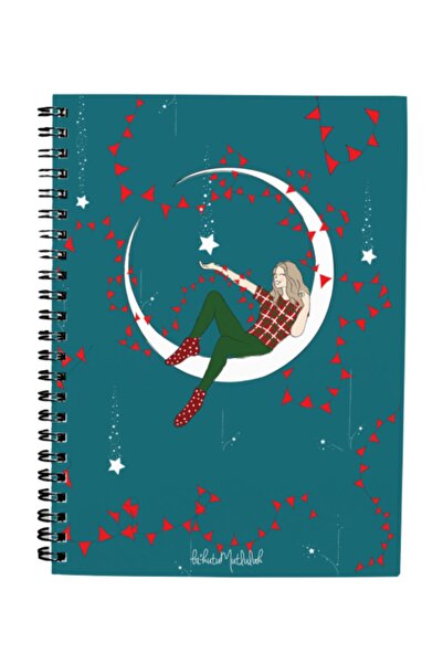 Bikutumutluluk Gift - N041 A5 Design Spiral Notebook - Girl with Stars on the...