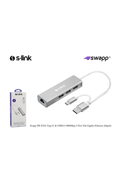 S-LINK Swapp Sw-U332 Type-C Usb3.0 1000Mbps 3 Port