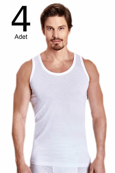 Berrak Men's White 4 Pack Classic Undershirt ELF568BER1020CCM4