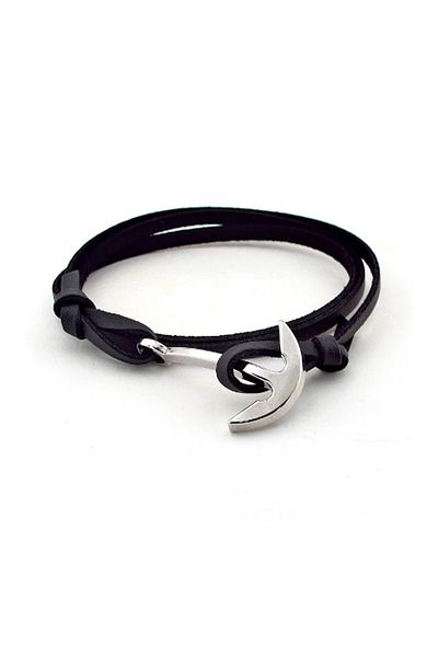 Solfera Men's Black Wrapped Leather Anchor Bracelet BT299