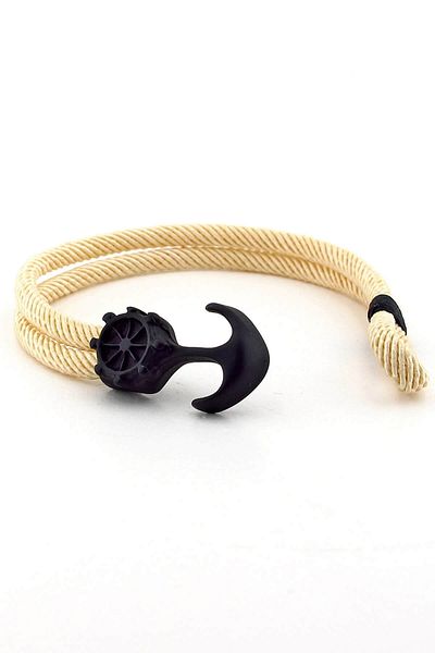 Solfera Men's Black Metal Anchor Rudder Cream Bracelet Bt257