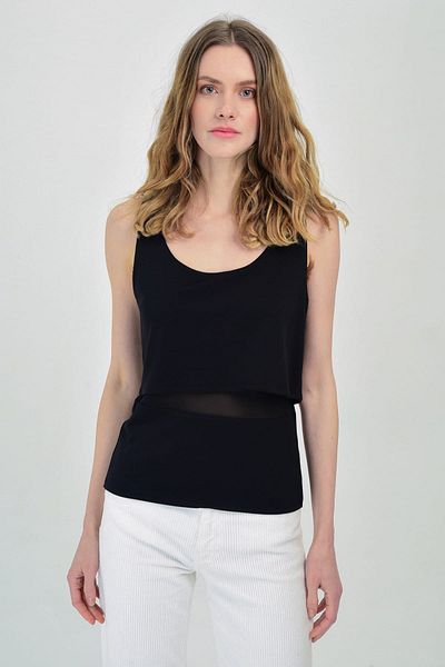 Hanna's by Hanna Darsa Women's Black Zero Sleeve Crew Neck Transparent Detailed Undershirt Hn1359