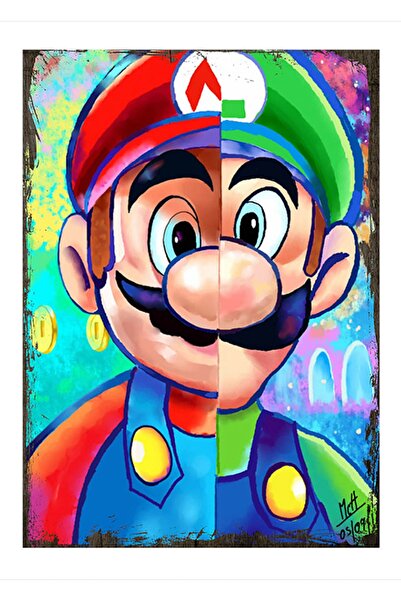 Cakatablo 25cmX35cm Ahşap Tablo Süper Mario ve Luigi
