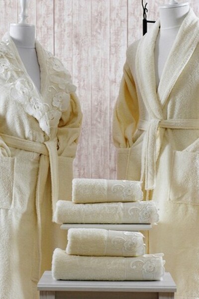 Minteks Bornoz Seti Oya Minteks Cream-White 6999