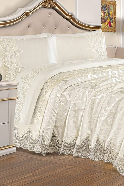 Dekoreko Double Sultan Chenille Bridal Set 7 Pieces Cream