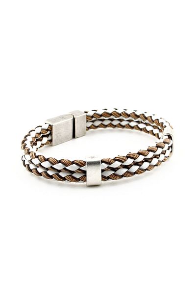 Solfera Men's Brown White Knitted Magnetic Metal Clip Bracelet BT398