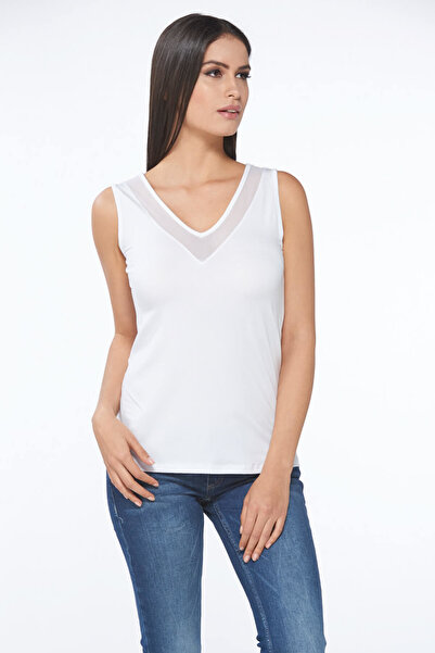 Sevim Kadın Beyaz Modal V Yaka T-shirt 10090