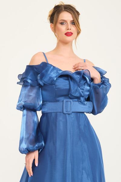SpringStore Rochie de seară cu mâneci cu balon Indigo