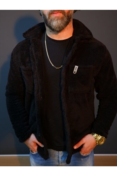 S&R FASHION Μαύρο βελούδινο στήθος δερμάτινο μπουφάν με ετικέτα με κουμπιά