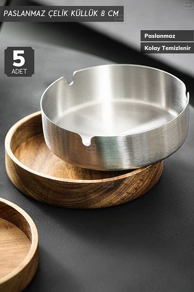 Jet's Home Set of 5 Ashtray 8 Cm Stainless Steel Ash Tray Cigarette Ashtray