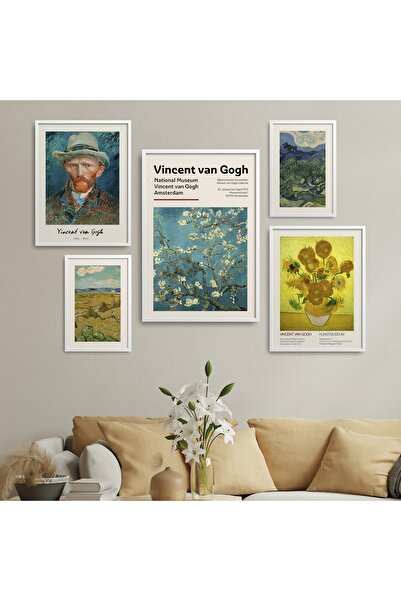 HOMEPACK Beyaz Lamine Çerçeveli 5'li Tablo Seti Beşli-024