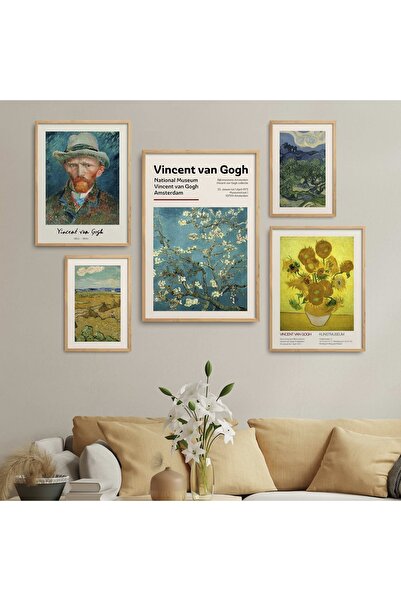 HOMEPACK Doğal Ahşap Çerçeveli 5'li Tablo Seti Beşli-024