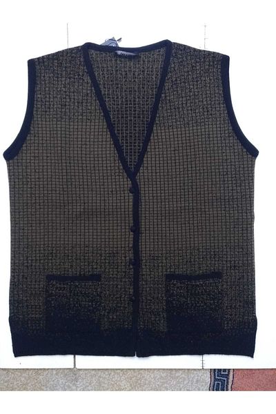 anne moda ankara Henna Green Checkered Pattern Wool Blended Winter Knitwear Vest