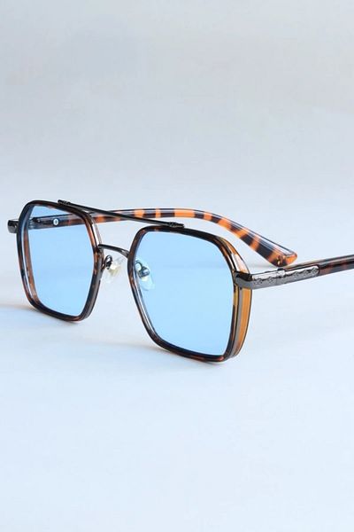 LOOKUP Unisex Leopard Frame Blue Glass Square Rectangle Vintage-retro Sunglasses