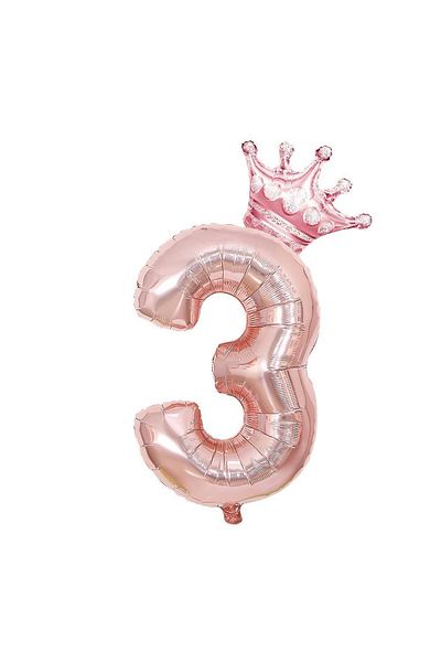 Patladı Gitti 3 Rose Gold Numbers and King Crown Foil Balloon Birthday Party Celebration Set