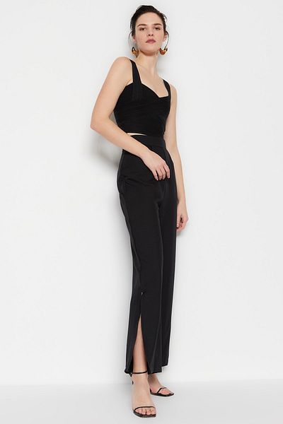 Trendyol Collection Black Woven High Waist Slit Trousers TWOSS23PL00092