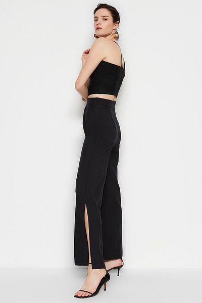 Trendyol Collection Black Woven High Waist Slit Trousers TWOSS23PL00092