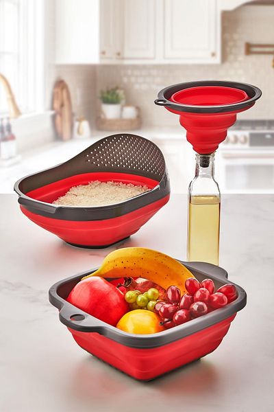 HOMENIVA Folding 3-Piece Kitchen Set - 3-Piece Kitchen Dowry Set - Red