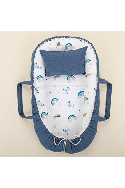 Yunikobaby مهد ووسادة - خلية نحل نيلي - قوس قزح أزرق