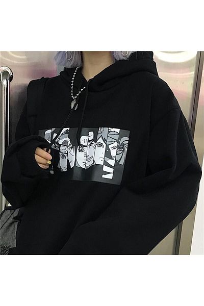 EFBUTİK Black Hooded Naruto Anime Sweatshirt