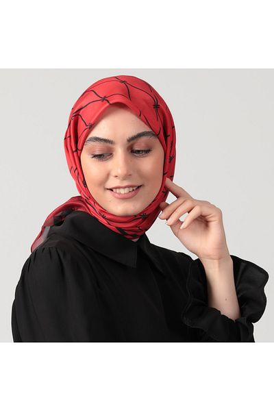 ipekistanbul Cotton Silk Scarf - Wave Pattern - Red