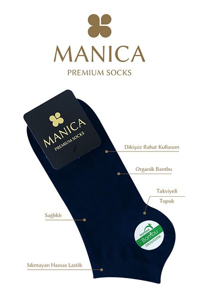 MANICA Мъжки бамбукови чорапи до глезена, 6 чифта - тъмносини