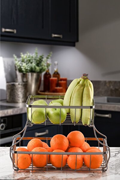 Zarif Home Gri Demonte Iki Katlı Sunumluk Sepeti