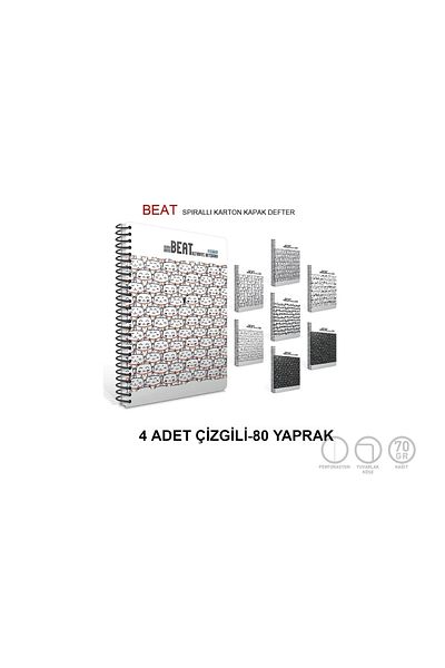 Gıpta Beat Spiral Notebook 80 Yp Lined (4 Pieces) A4