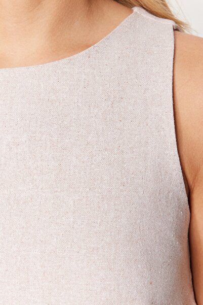 Trendyol Collection Μίνι υφαντό φόρεμα με κόσμημα με φαρδιά κοπή με λινό ύφος TWOSS23EL01497