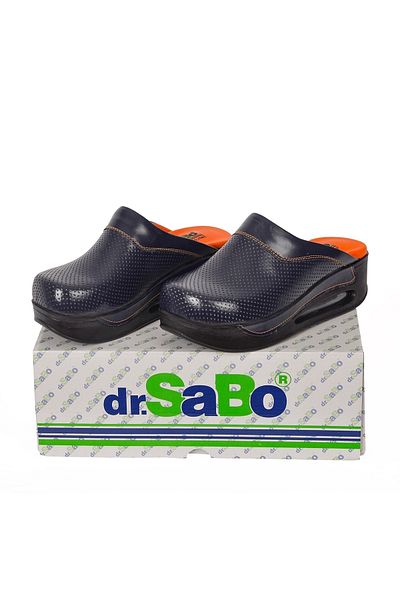 DR SABO شبشب سابو من الجلد لتقويم العظام باللون الأزرق الداكن، شبشب منزلي للممرضات والأطباء في المستشفى