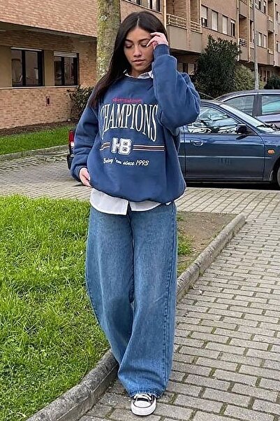 Madmext Γυναικείο μπλε φούτερ