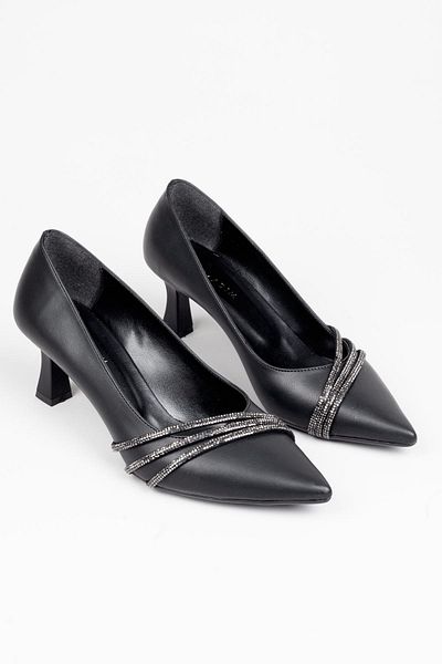 Adım Adım Women's Black Stone Detailed 6 Cm Heeled Shoes