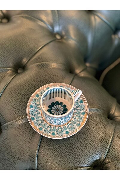 Genel Markalar Elit Içi Desenli Yeşil-gold Detaylı Tekli Fincan