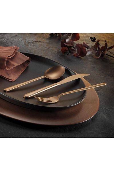 Arsel Lively Lotus Titanium Gold 12-Person 84-Piece Cutlery Set