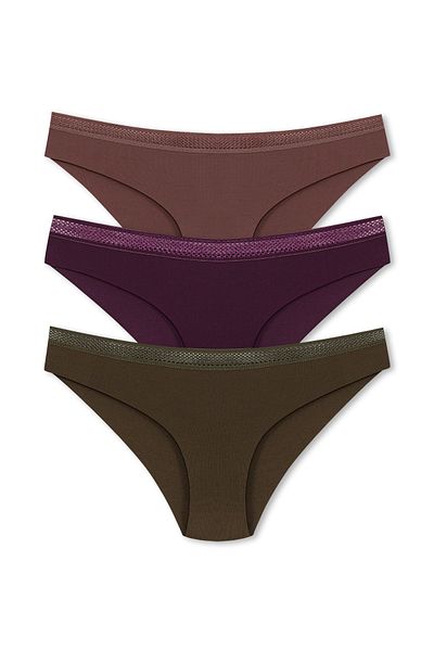 HNX 3-Piece Micro Fabric Honeycomb Rubber Bikini Women's Panties
