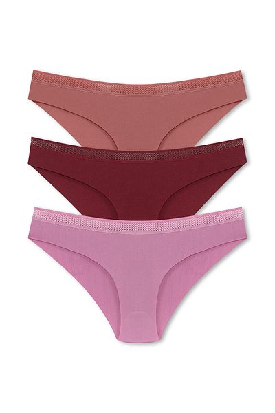 HNX 3-Piece Micro Fabric Honeycomb Rubber Bikini Women's Panties