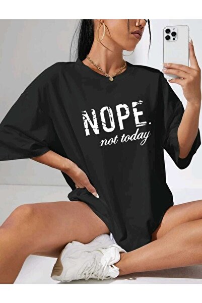 BRAVELY Nope Oversize kroj Black Pamuk okrugla kragna Majica